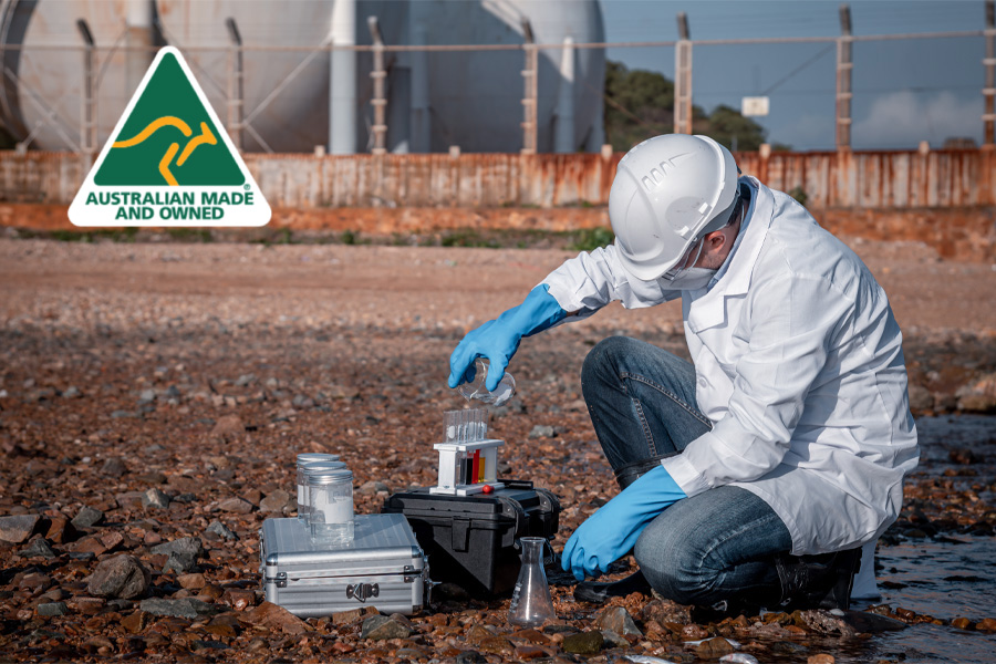 Scientist-wearing-protective-uniform-with-australian-made-logo-on-the-left Gas Detection Australia