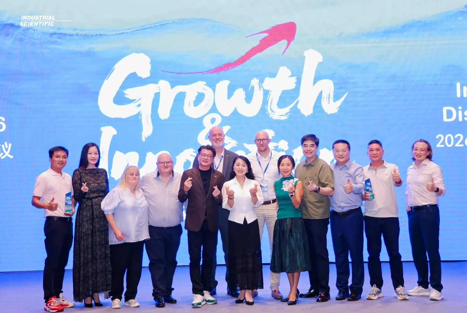 Award recipients on stage at the Industrial Scientific APAC Growth & Innovation Distributor Conference 2026